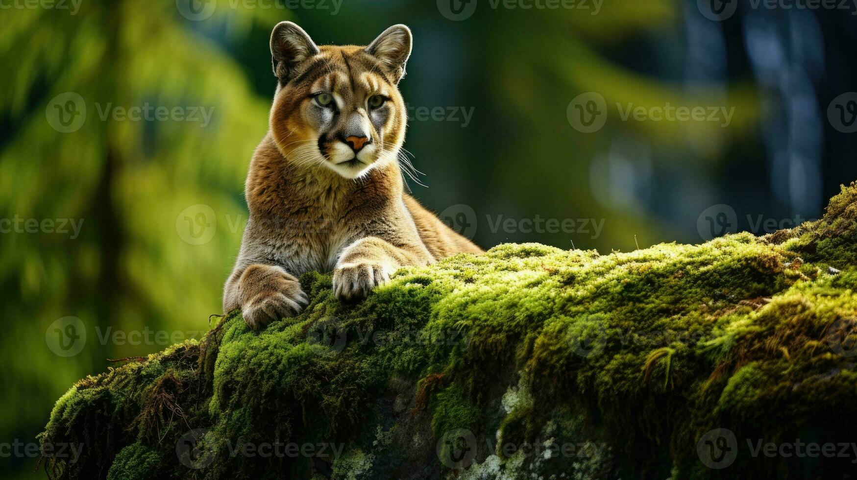 AI generated Cougar in the green forest photo