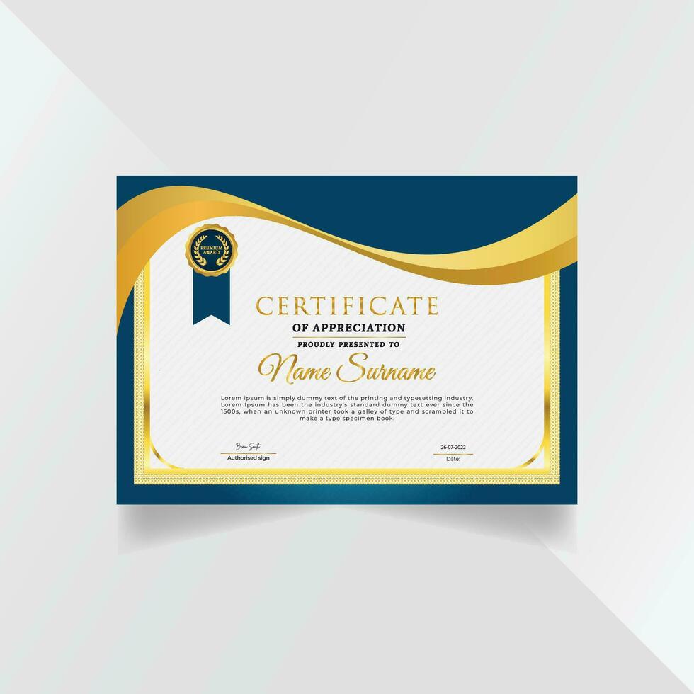Professional and premium certificate template design with golden geometric shapes vector