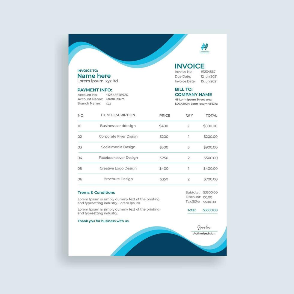 Professional and corporate invoice template design vector