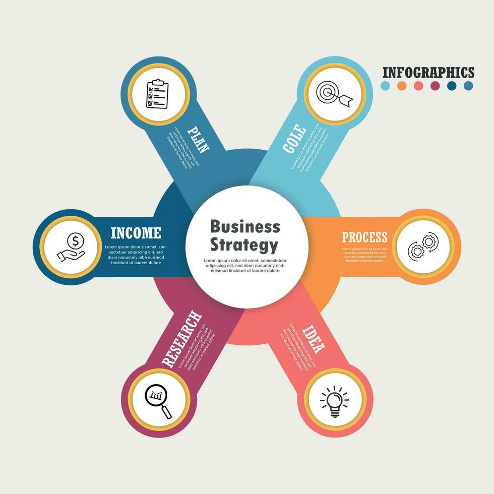 Business infographic template. Organization chart with 6 steps, options. Vector chart.