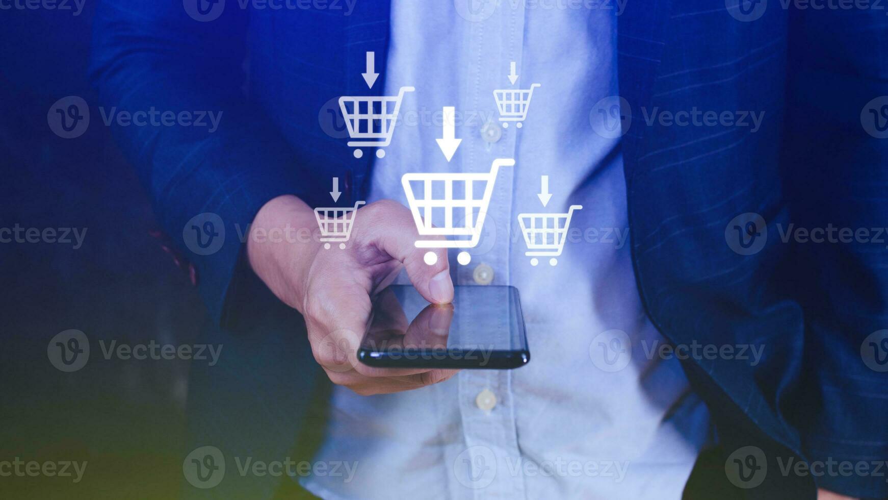 Shopping Online. Using Smartphone shopping online. shopping cart and business icons with virtual, business delivery e-commerce, shopping on internet, offers home delivery. photo