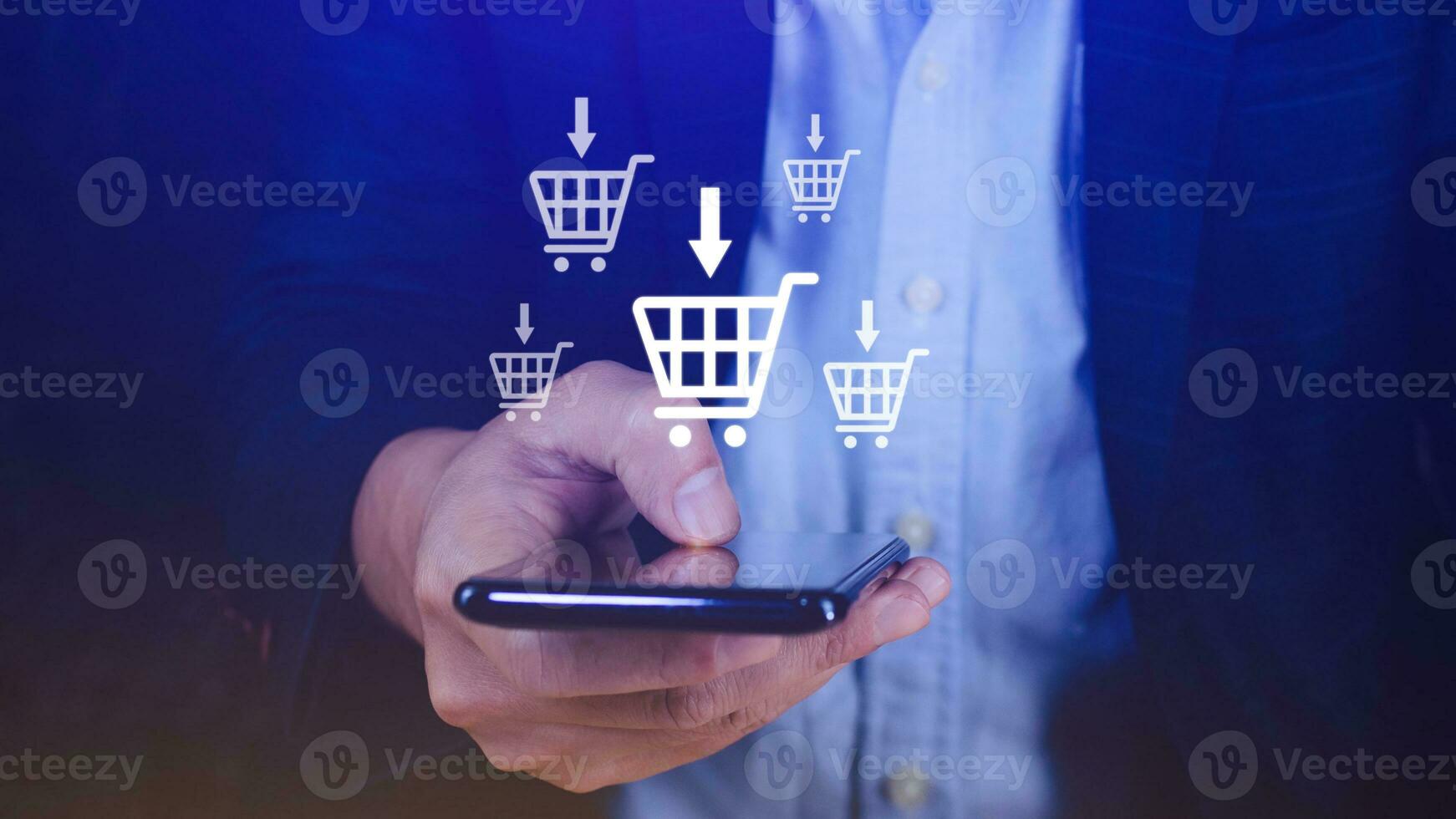Shopping Online. Using Smartphone shopping online. shopping cart and business icons with virtual, business delivery e-commerce, shopping on internet, offers home delivery. photo