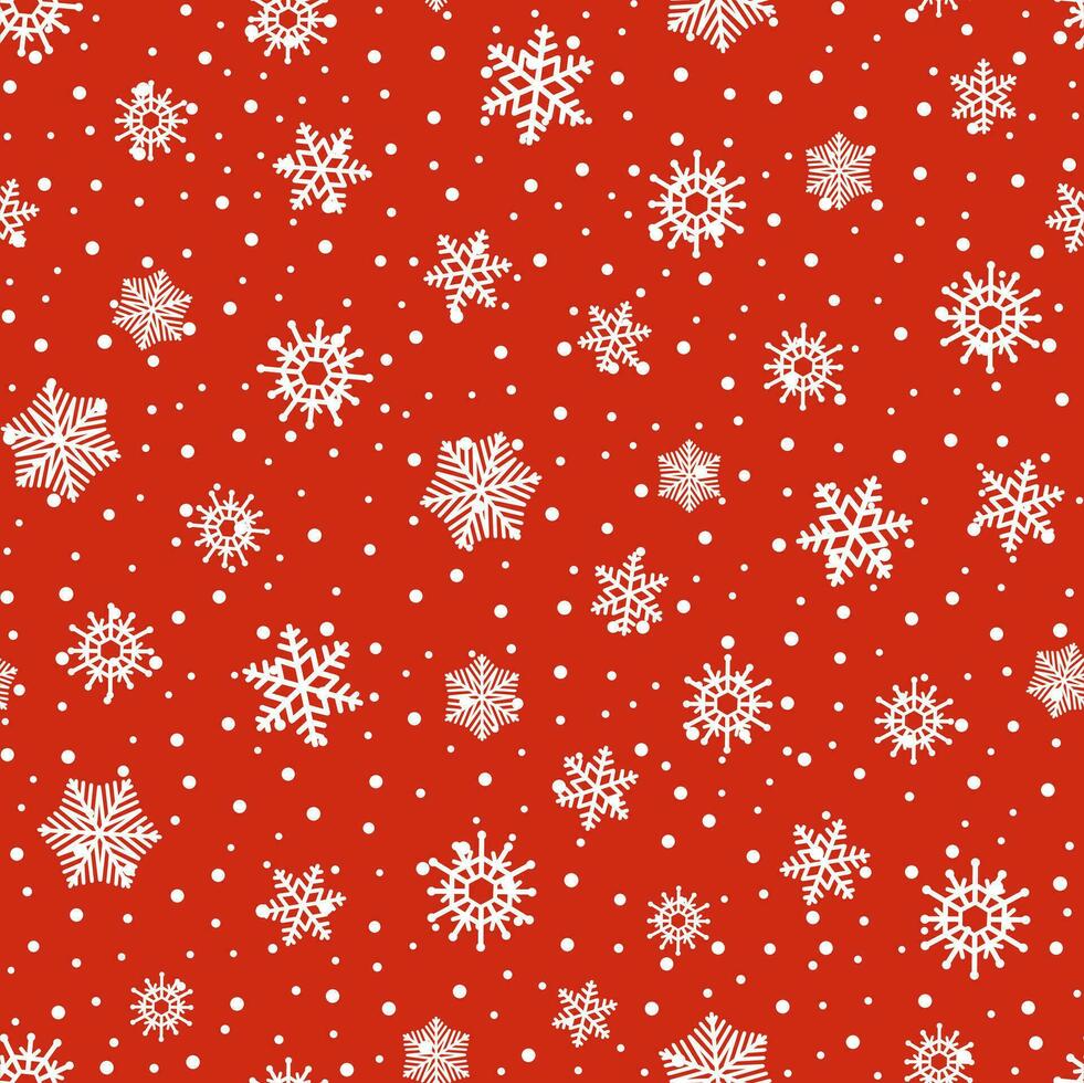 Seamless Christmas pattern with white snowflakes on a red background. Winter decoration. Happy new year vector illustration.