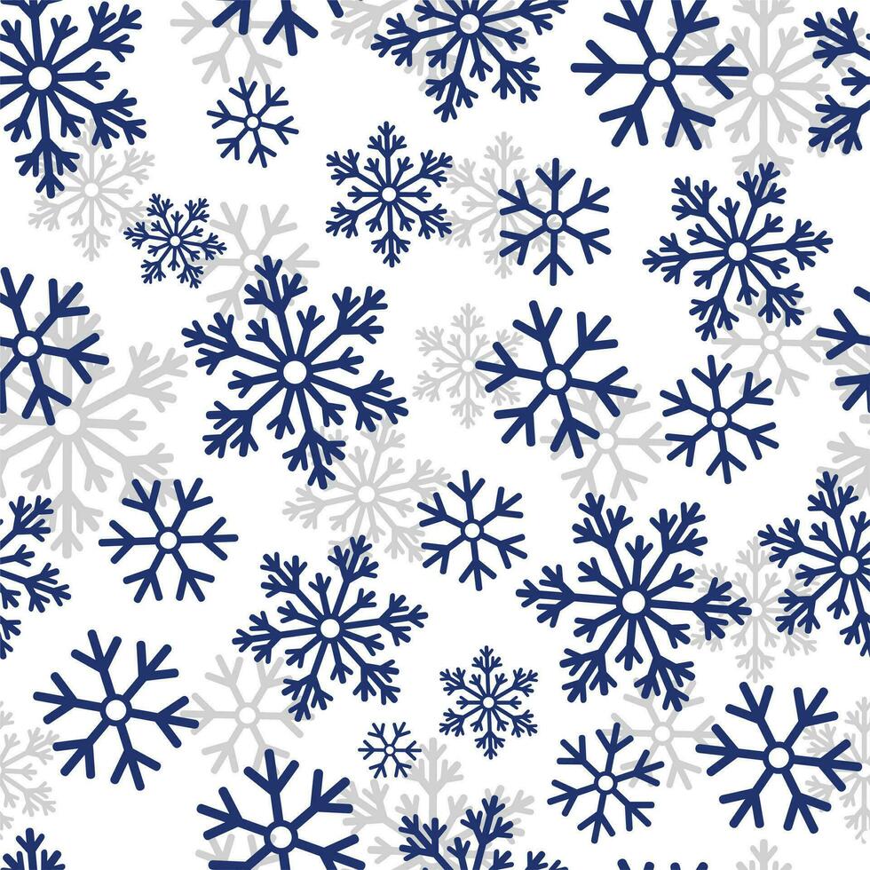 Seamless Christmas pattern with dark blue snowflakes on white background. Winter decoration. Happy new year vector illustration.