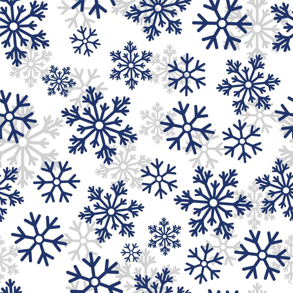 sin costura Navidad modelo con oscuro azul copos de nieve en blanco antecedentes. invierno decoración. contento nuevo año vector ilustración.