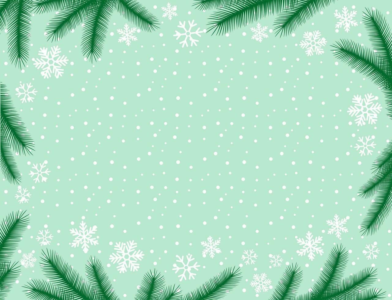 Christmas background with white snowflakes and fir branches. Holiday card or greeting card. Happy New Year vector illustration.
