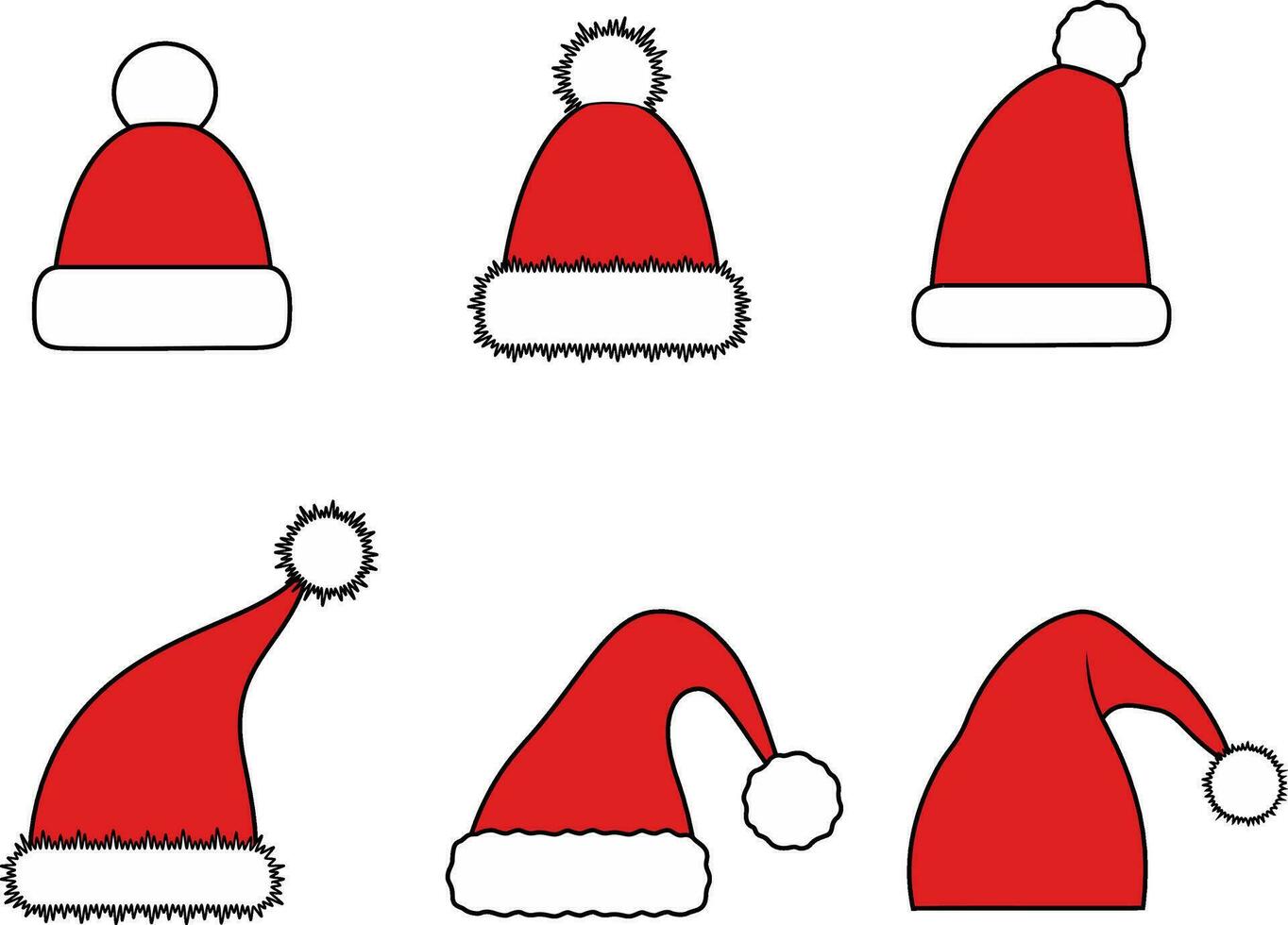 Christmas knitted red cap. Set. New year accessory. Winter knitwear. Fashion CAD. Vector illustration.