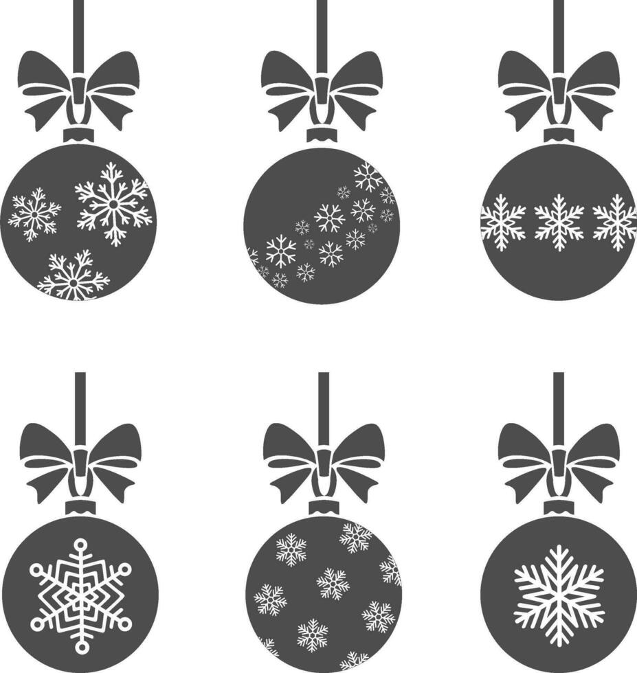 Christmas ball with snowflakes. Holiday toy icon set. Happy New Year vector illustration.