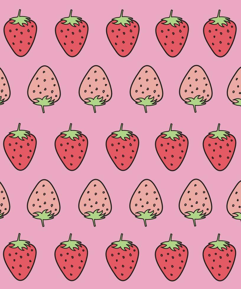 Hand drawn red and pink strawberries for textile print vector