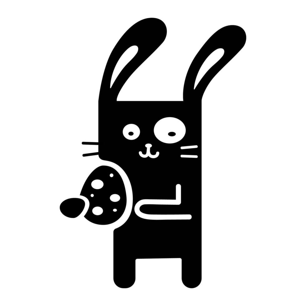 Cute black bunny icon cartoon character vector isolated on white background. Happy Easter.