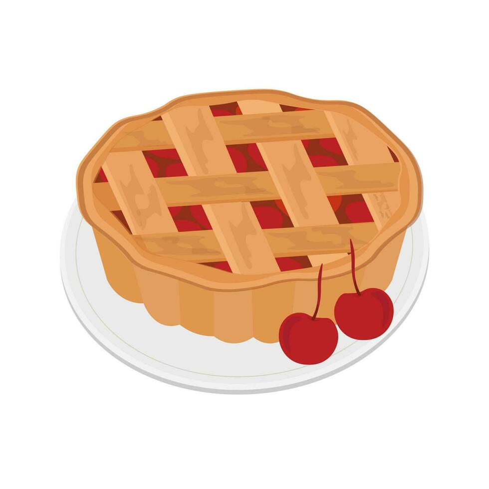 Delicious cherry pie vector illustration logo