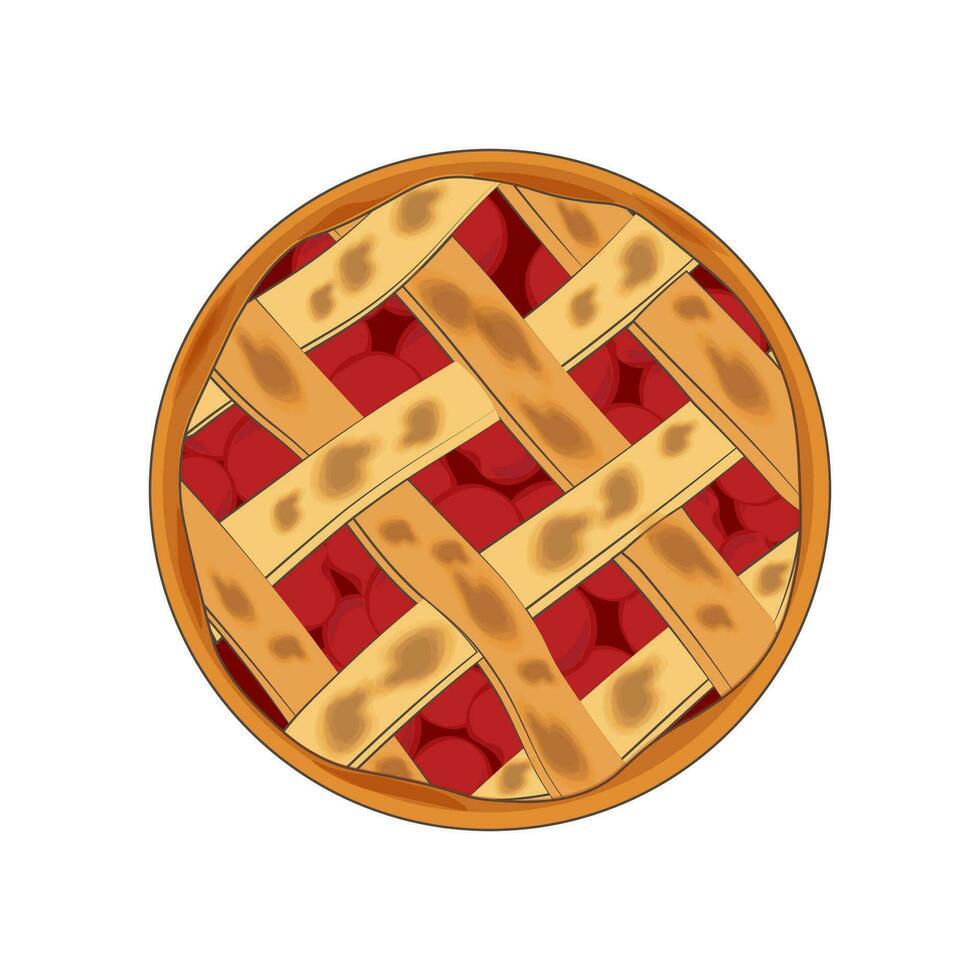 Flat lay cherry pie vector illustration logo