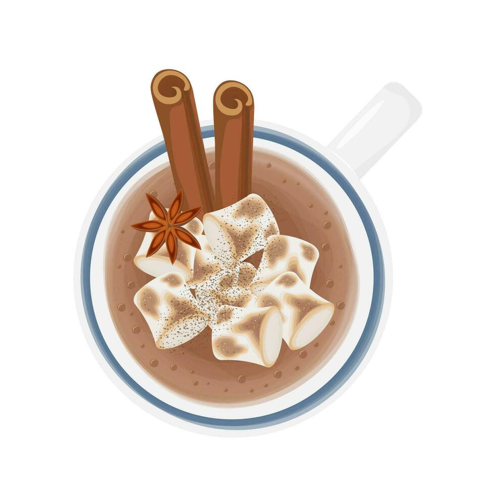 Logo Illustration Flat lay Hot chocolate cocoa drink with melted marshmallow vector