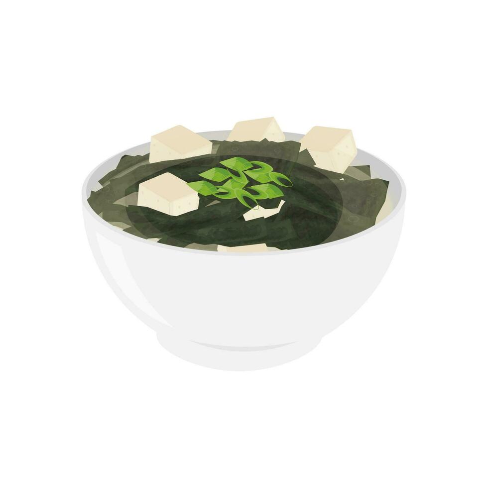 Delicious Japanese miso soup with seaweed vector illustration logo
