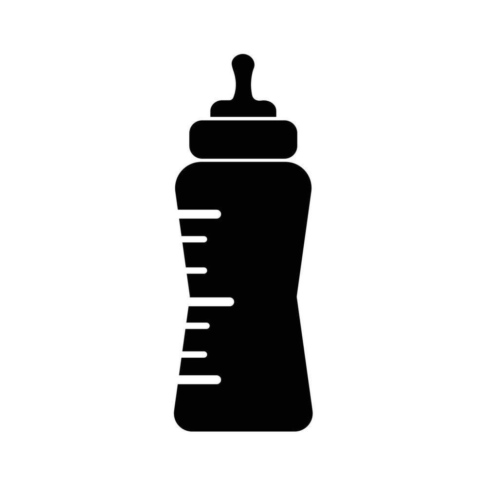 Baby bottle vector icon silhouette shadow shape illustration isolated on square white background. Simple flat cartoon art styled with kids or children themed drawing.