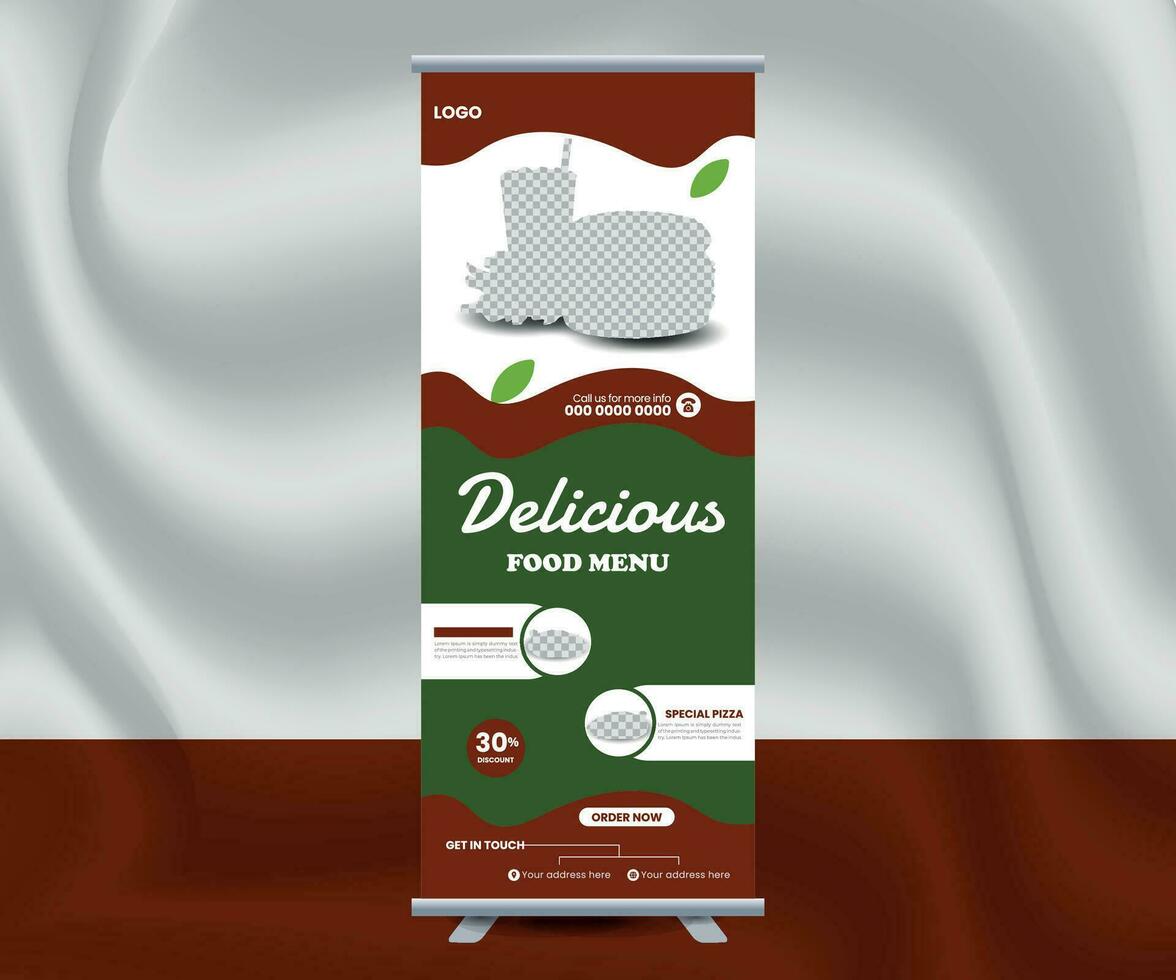 delicioso enrollar bandera diseño para comida menú restaurante vector