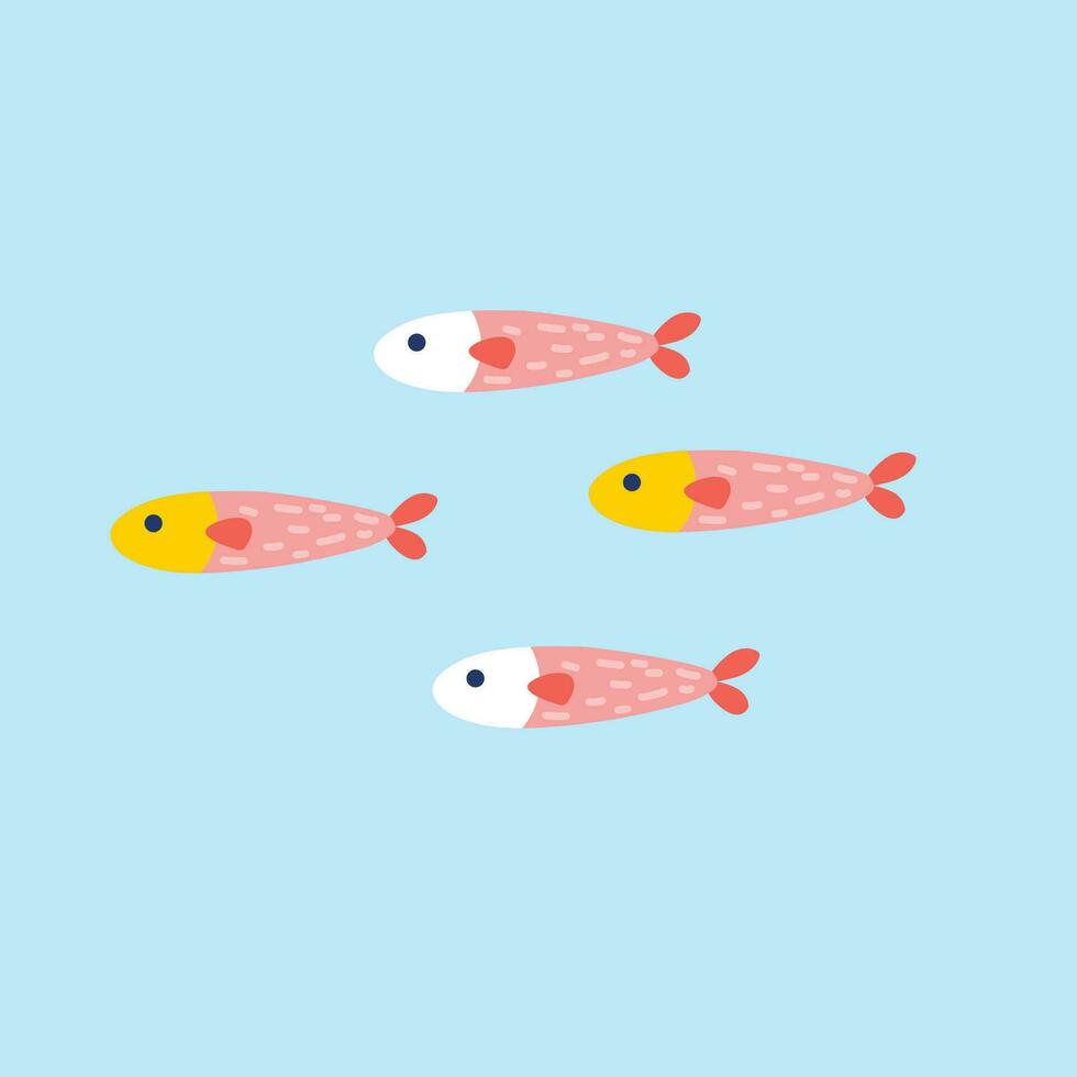 Vector hand drawn flat design sea animals collection