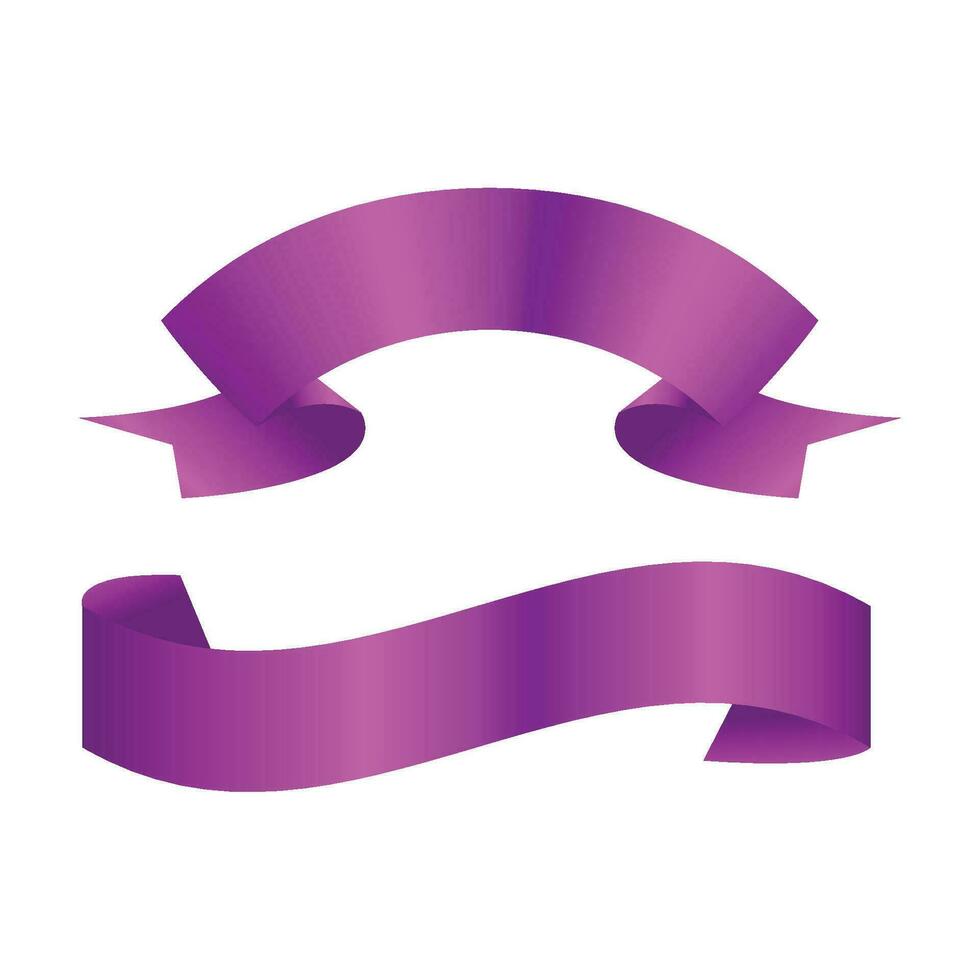 Vector purple glossy ribbon banners set. collection object stripe, frame classic tag