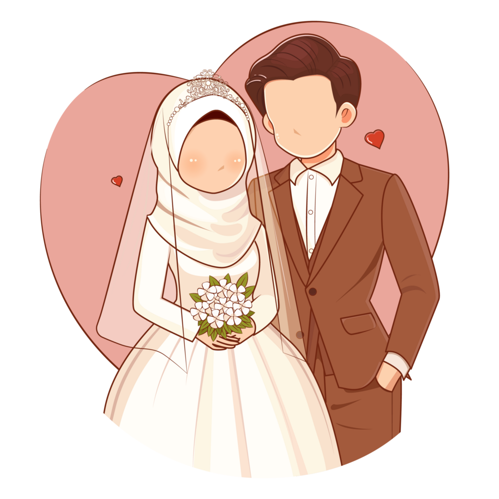 Faceless Cartoon Couple Muslim Bride and Groom png