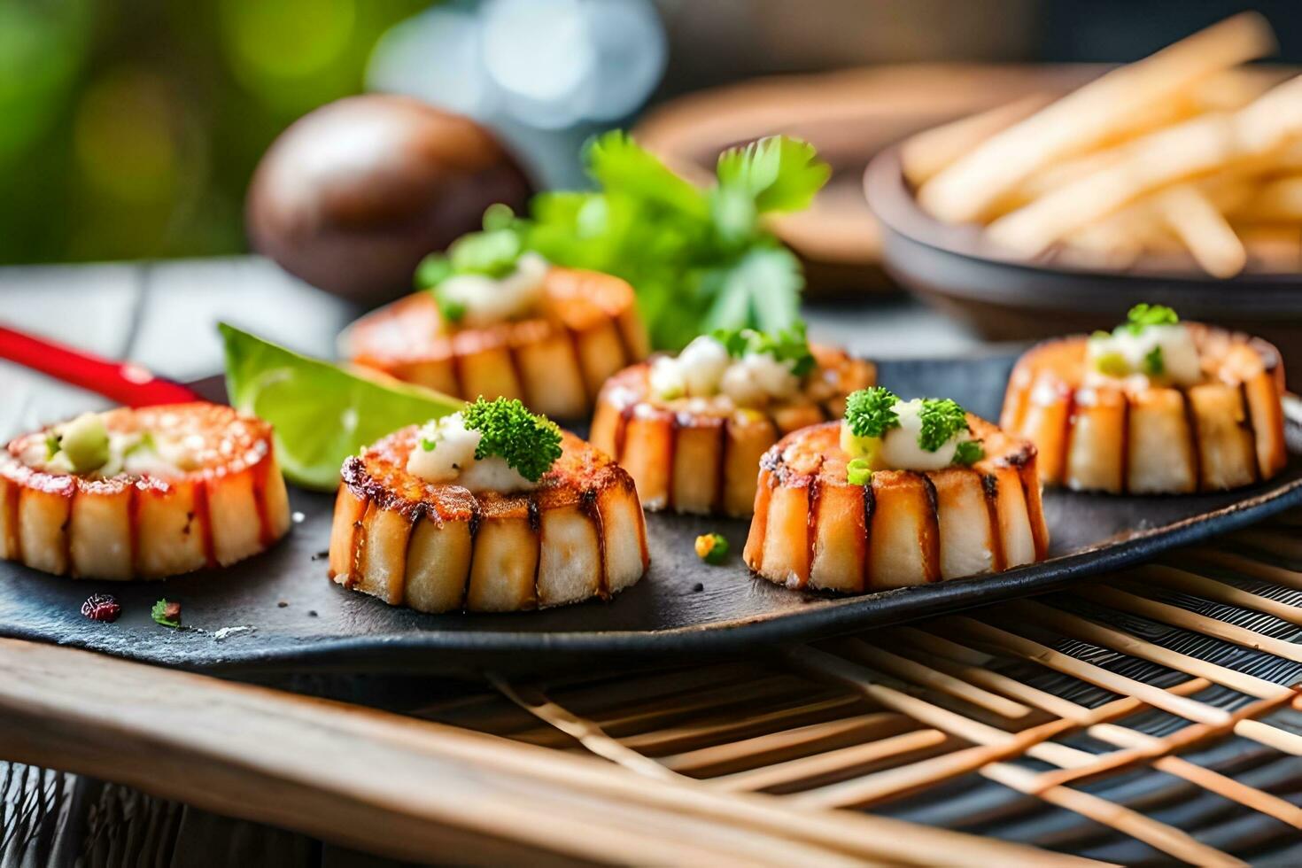 AI generated a plate of food with shrimp and vegetables. AI Biology Diagrams