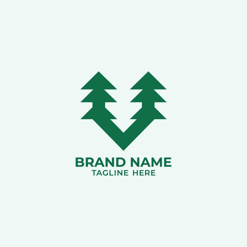 minimalista letra v pino árbol moderno estilo logo vector