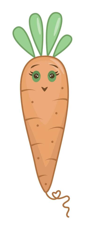 Cute color carrot in pleasant orange and green shades, vector character