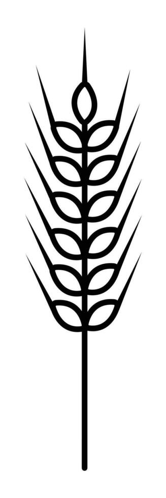Black line spikelet of cereal, simple monochrome vector icon of single grain steam