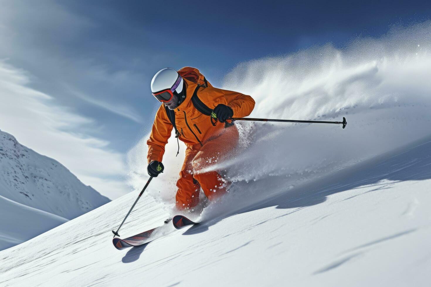 AI generated Skier Skiing On Mountain Slope. AI Generated photo