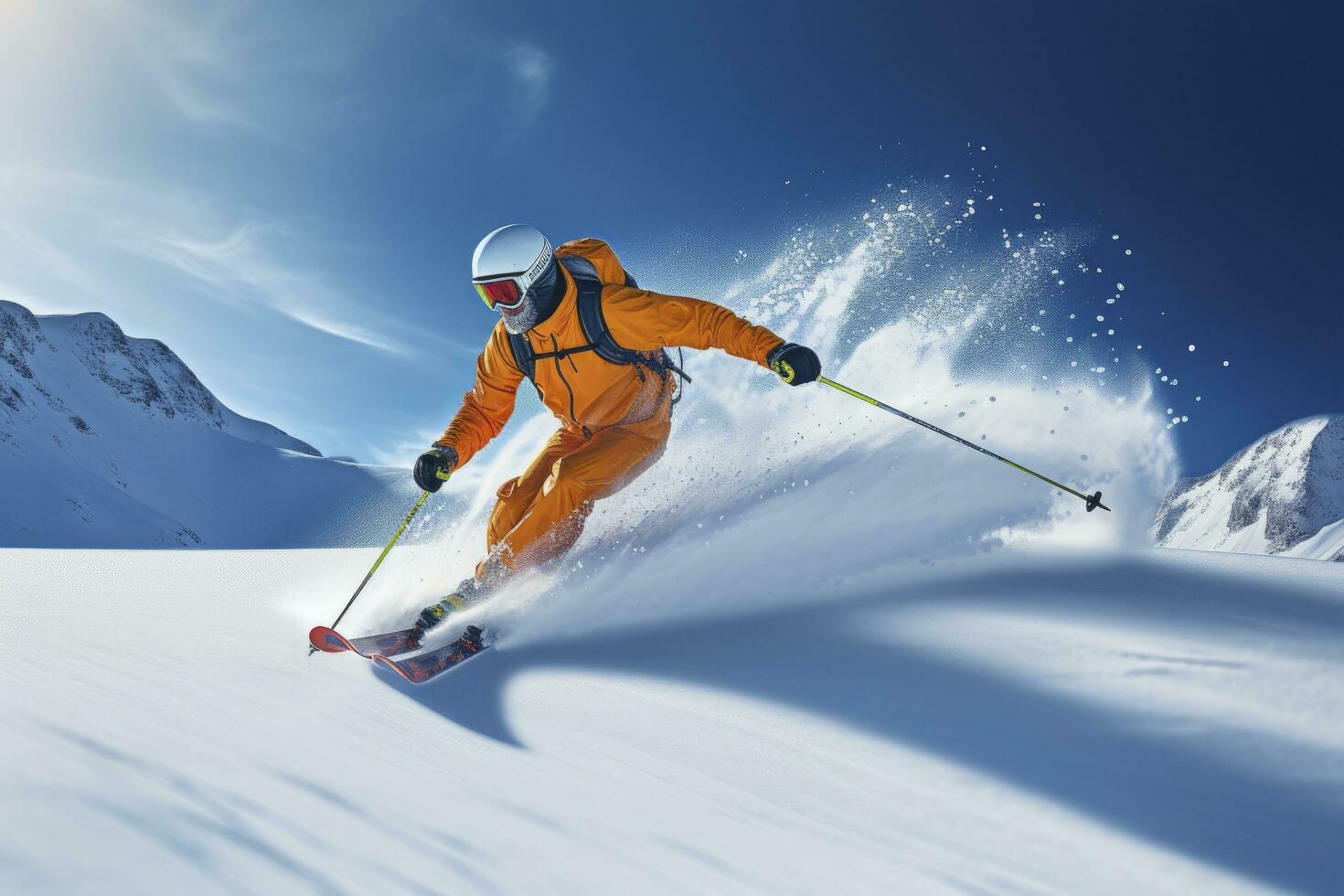 AI generated Skier Skiing On Mountain Slope. AI Generated photo