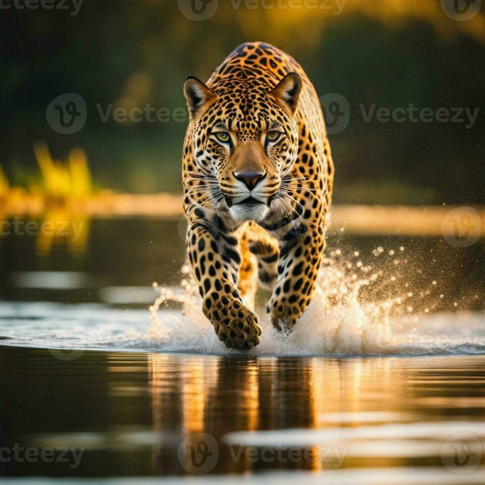 Premium AI Image  Breathtaking photography of a leopard in water