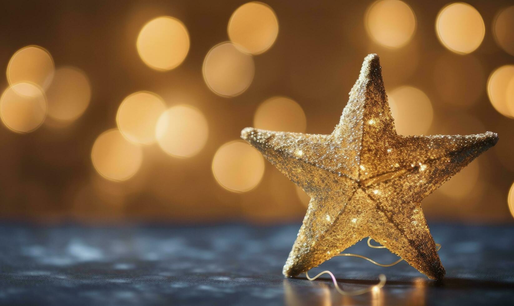 AI generated Sparkling Golden Christmas Star. Ornament Decoration Defocused Bokeh Background. AI Generated photo