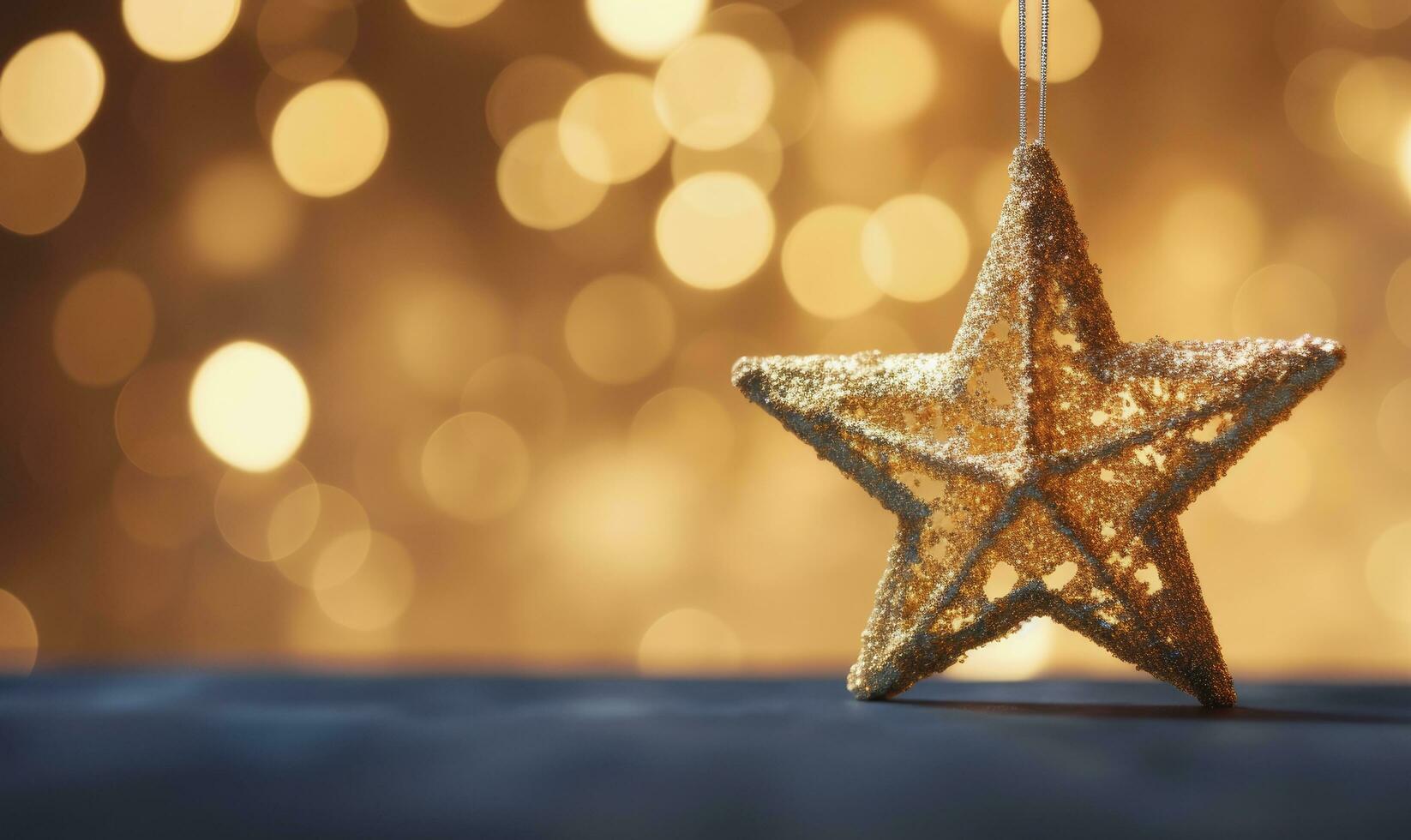 AI generated Sparkling Golden Christmas Star. Ornament Decoration Defocused Bokeh Background. AI Generated photo