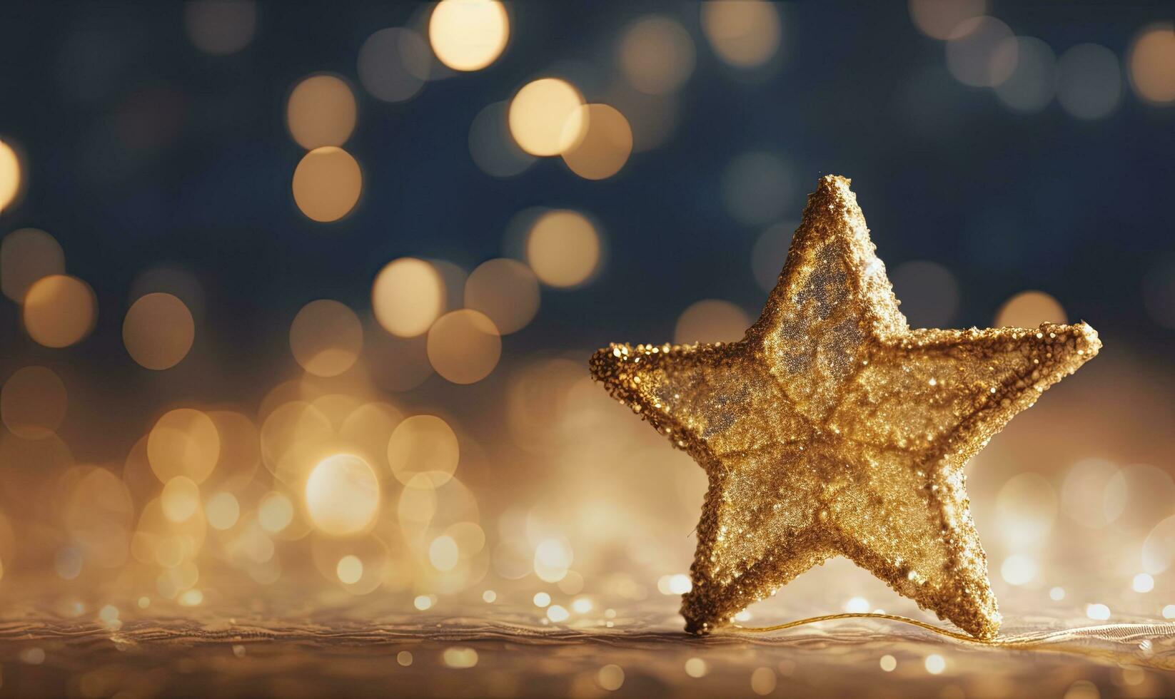 AI generated Sparkling Golden Christmas Star. Ornament Decoration Defocused Bokeh Background. AI Generated photo