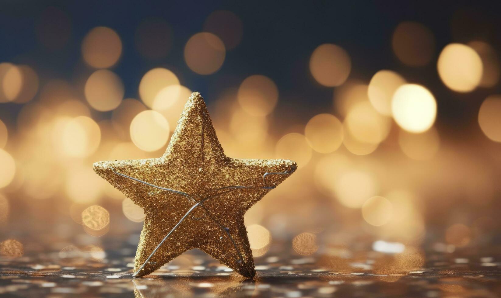 AI generated Sparkling Golden Christmas Star. Ornament Decoration Defocused Bokeh Background. AI Generated photo