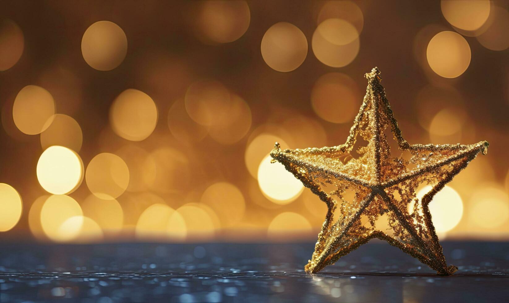 AI generated Sparkling Golden Christmas Star. Ornament Decoration Defocused Bokeh Background. AI Generated photo