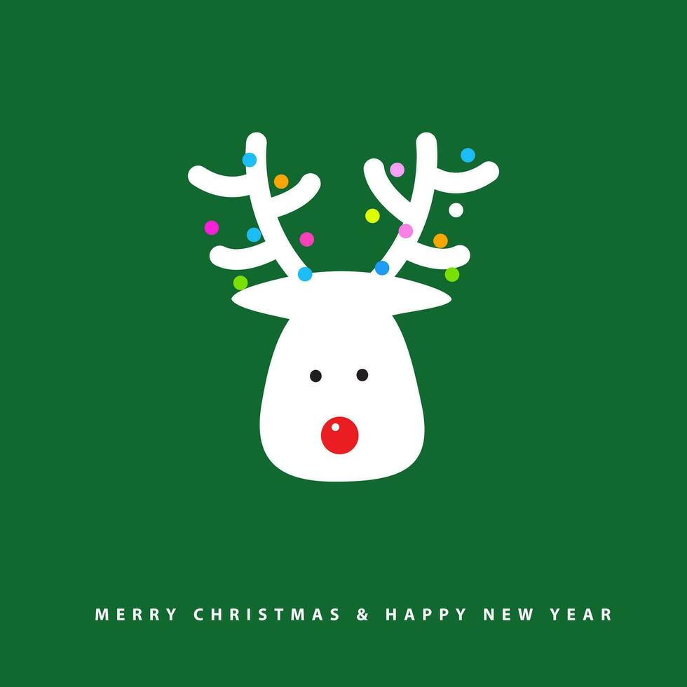 Arctic Reindeer greeting card, green christmas background vector