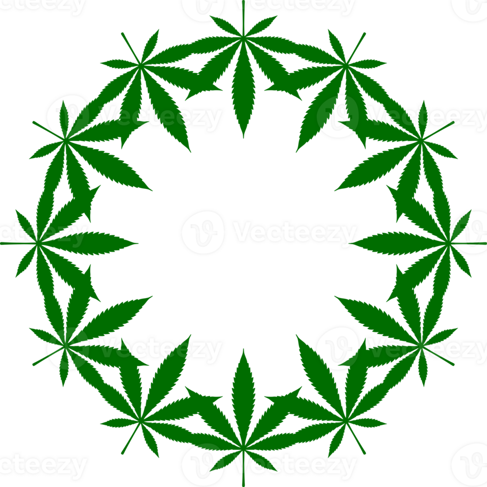 Cannabis also known as Marijuana Plant Leaf Silhouette Circle Shape Composition, can use for Decoration, Ornate, Wallpaper, Cover, Art Illustration, Textile, Fabric, Fashion, or Graphic Design Element png