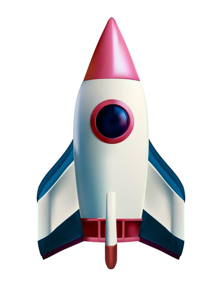 3d cartoon style minimal spaceship rocket icon white background . Toy rocket upswing , for start up business and advertise. EPS 10 vector