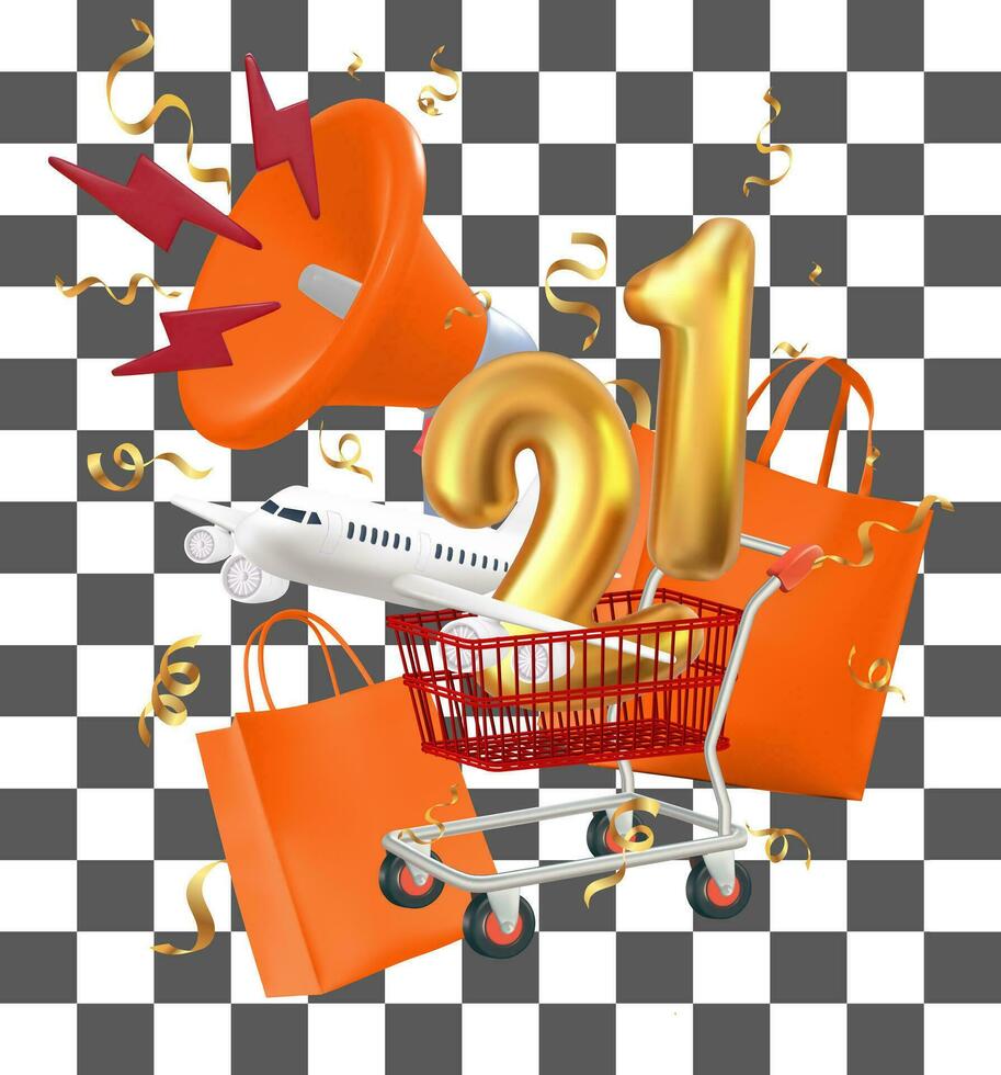 21 DAY vector 3d isolated on backgroud for online shopping advertising design