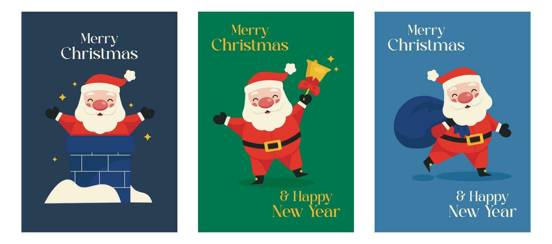 Christmas card set. With illustrations of Santa Claus. Merry Christmas. Vector graphic.