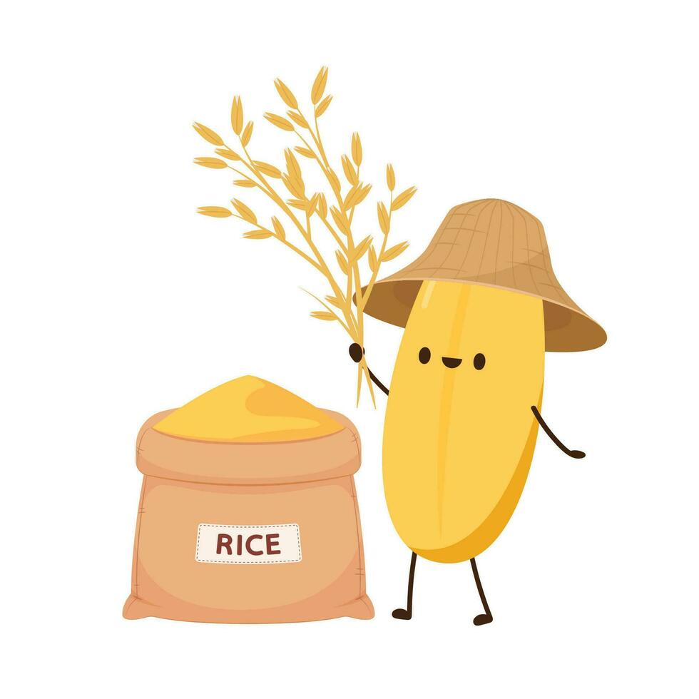 Rice character design. rice vector on white background. rice seed. Paddy mascot vector isolated.
