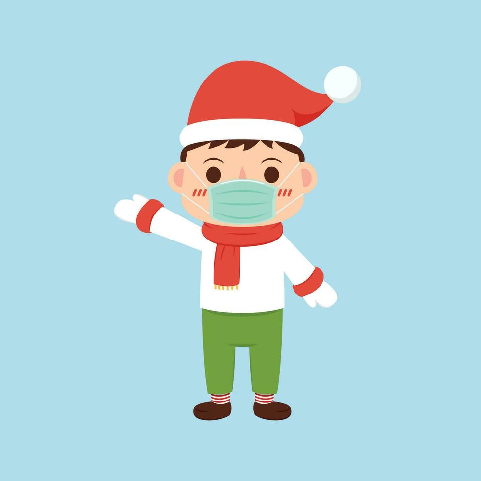 Kids wearing Christmas costumes. Kid character design. Face mask. vector