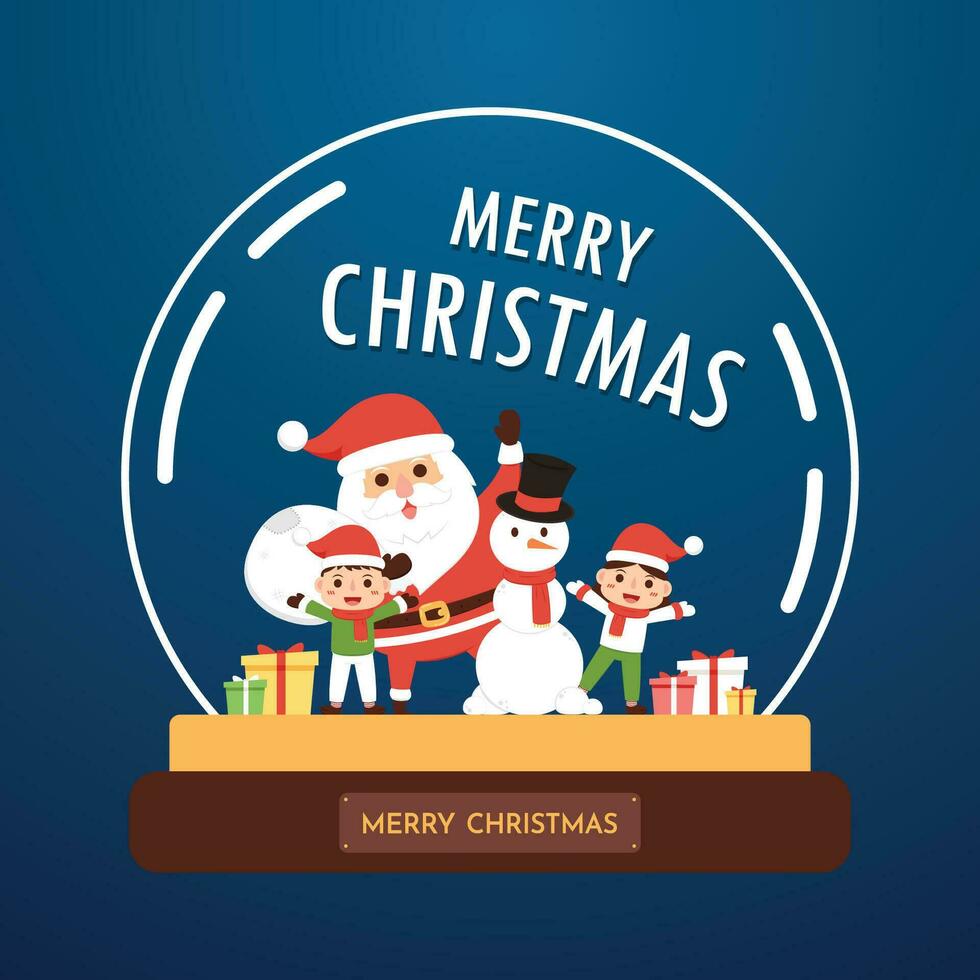 Merry Christmas and happy new year greeting poster. Holiday cartoon character. Santa Claus and Kid character design. vector