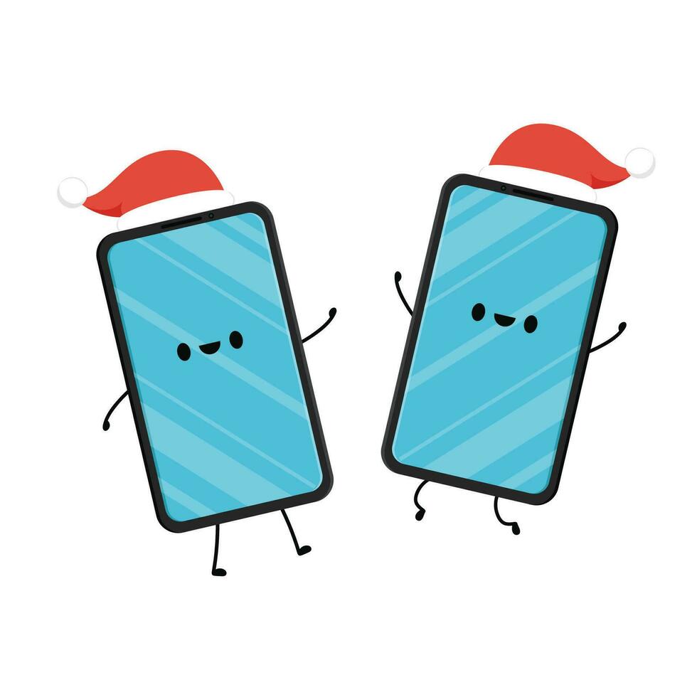 Smart phone character design. Smart phone vector. Smart phone on white background. Santa hat. vector