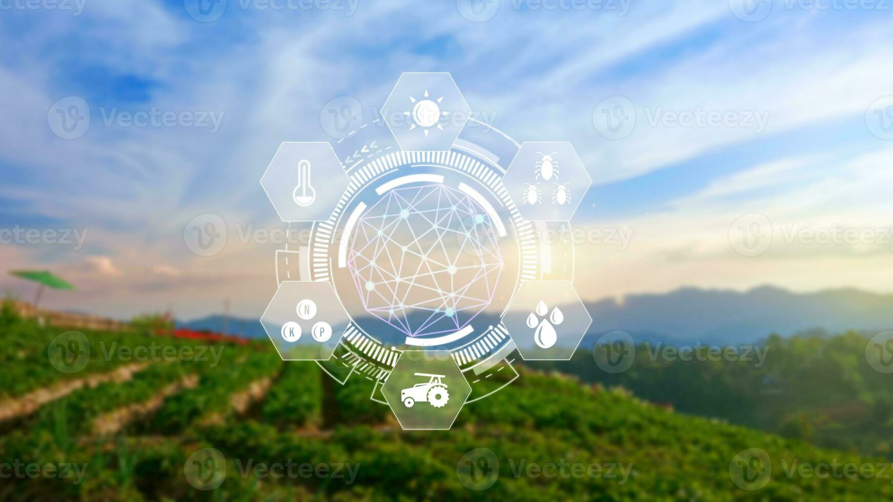 Infographics smart farming and precision agriculture with visual icon, Innovation technology for smart farm system, Agriculture management, smart technology concept modern technology. photo