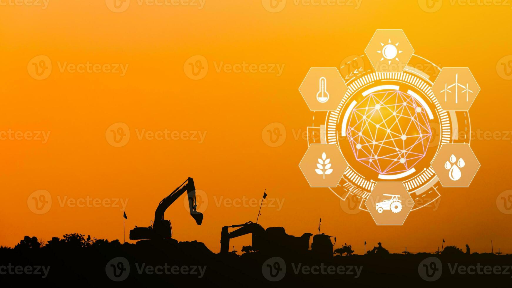 Infographics smart farming and precision agriculture with visual icon, Innovation technology for smart farm system, Agriculture management, smart technology concept modern technology. photo