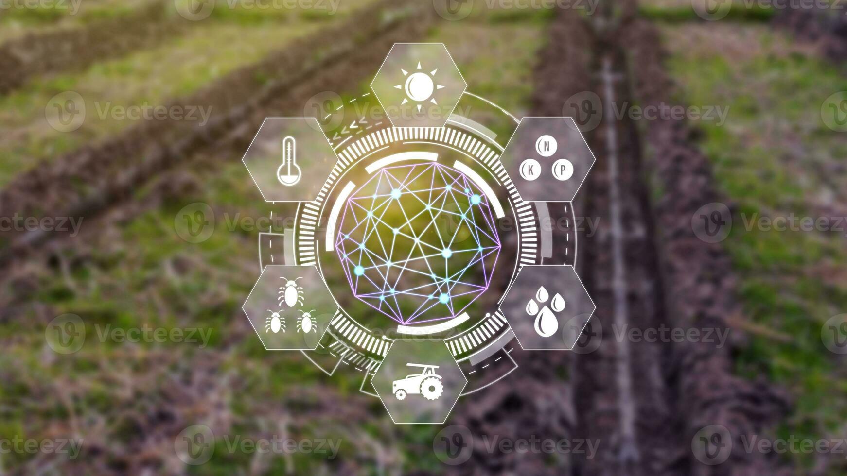 Infographics smart farming and precision agriculture with visual icon, Innovation technology for smart farm system, Agriculture management, smart technology concept modern technology. photo