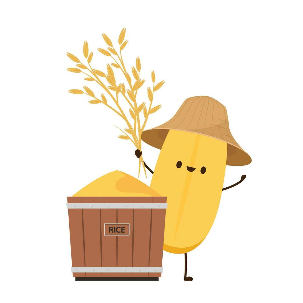 Rice character design. rice vector on white background. rice seed. Paddy mascot vector isolated.