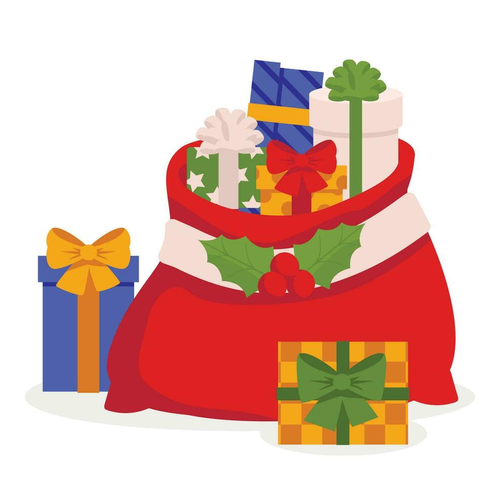 Bag with presents. Merry Christmas. Vector graphics.