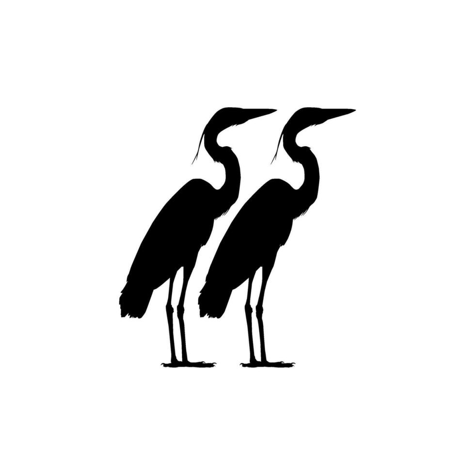 Pair of The Black Heron Bird, Egretta Ardesiaca, also known as the Black Egret Silhouette for Art Illustration, Logo, Pictogram, Website, or Graphic Design Element. Vector Illustration